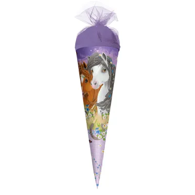 Produktbild von ROTH Geschenk-Schultüte klein Blumenpferde 35 cm rund Tüllverschluss Zuckertüte Schulanfang