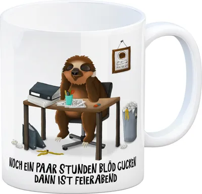 Produktbild von Lustiger Faultier Büro Kaffeebecher Nur noch ein paar Stunden blöd 300ml Keramik