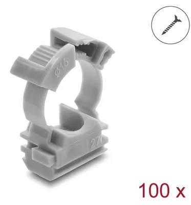 Produktbild von Kabelschlauchhalter 16 mm mit Verschlussclip, schraubbar, 100 Stück, grau