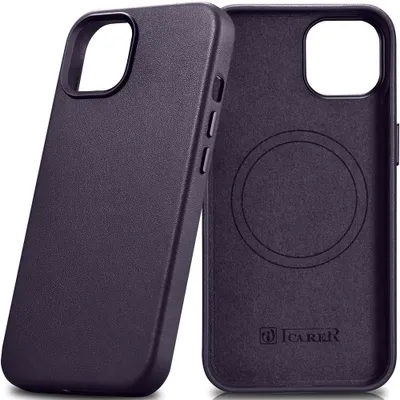Zdjęcie produktu dla Icarer Case Leather Pokrowiec Etui Z Naturalnej Skóry Do Iphone 14 Plus Ciemnofioletowy (Kompatybilne Z Magsafe)