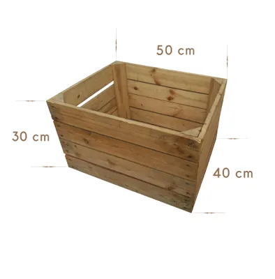 A wooden crate with dimensions indicated by text overlays.