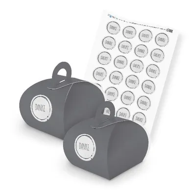 Produktbild von itenga SET Danke Stempeldesign grau unlackiert (Motiv 83) 24x Geschenkschachtel