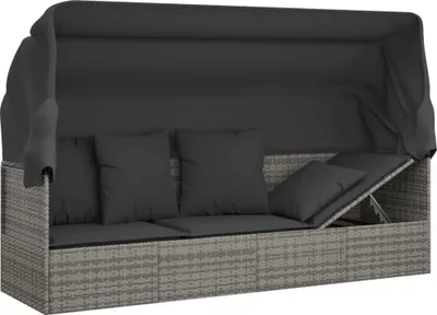 Produktbild von Outdoor-Loungebett mit Dach und Kissen Grau Poly Rattan