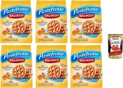 Produktbild von Balocco Pastefrolle Biscotti con latte italiano e uova fresche Kekse mit italienischer Milch und frischen Eiern biscuits cookies 100% Italienische Kekse 6x 350g + Italian Gourmet polpa 400g