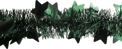 Produktbild von Weihnachtsgirlande Lametta mit großen Sternen 9cm x 2m dunkelgrün matt