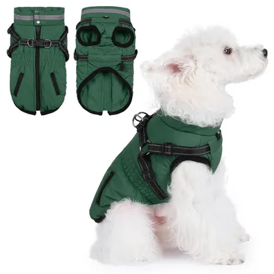 Produktbild von Hundemantel Wasserdicht Reflektierend mit Geschirr Dunkelgrün M