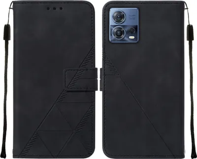 Produktbild von Moto S30 Pro Hülle, Schlank Prägung Flip Leder Kartenfächer Schutzhülle mit Ständer für Motorola Moto S30 Pro 5G Schwarz