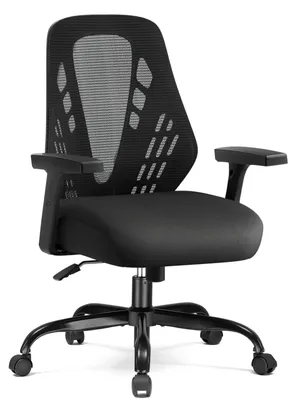 Obrázok produktu pre Ergonomická kancelárska stolička – stolička k písacímu stolu – priedušná sieťovina – nastaviteľné podrúčky – výškovo nastaviteľná – funkcia naklápania – otočná o 360° – čierna