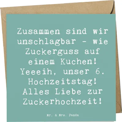 Produktbild von Mr. & Mrs. Panda doppelkarte Spruch 6. Hochzeitstag Zuckerhochzeit - Meeresbrise - Geschenk, Glückwunschkarte, Klappkarte, anlasskarte, feiern, sechs Jahre, Heirat, Zitat