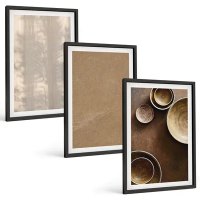 Produktbild von Bilder Set 3-teilig im schwarzen Rahmen – Wandbilder 3 Stück – gerahmte Poster für Wohnzimmer, Schlafzimmer und Flur – 40x60 cm – Minimalistische Texturstrukturen