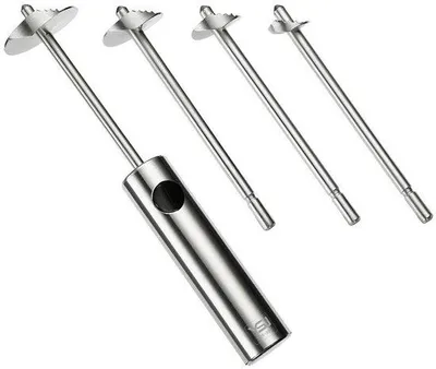 Produktbild von Set aus 2 Stahl-Gemüsebohren | Gemüsebohrer und -spiralschneider mit ergonomischen Handgriffen in 4 Größen zum Ausbohren und Kernholen von Zucchini, Kartoffeln, Karotten und Äpfeln