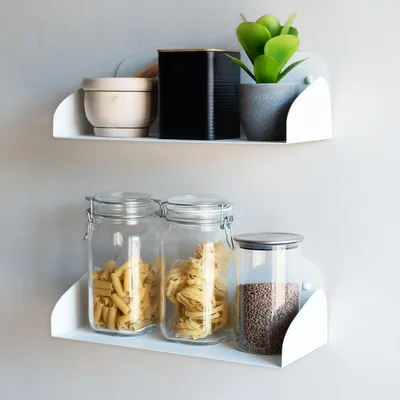 Produktbild von Wandregal 40 cm, 2er-Set, weißes Metall, unsichtbare Montage, für Wohnzimmer