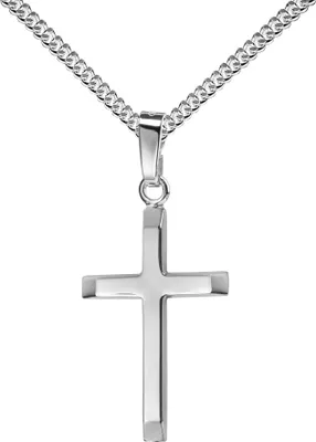 Produktbild von JEVELION Anhänger-Kreuz Silber-Kreuz für Damen, Herren und Kinder mit abgeflachten Kanten als Kettenanhänger 925 Silber Kreuzanhänger + Schmuck-Etui mit Halskette