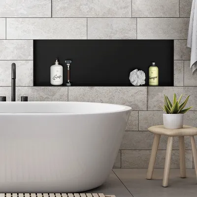 Obrázek produktu pro LuxeBath Nástěnná výklenek z nerezové oceli, 90x30x10 cm, černý, bez okraje, obkládatelný výklenek pro koupelnové potřeby, sprchová polička, sprchový regál