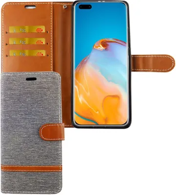 Produktbild von Huawei P40 Pro Handy Hülle Schutz Tasche Case Cover Kartenfach Etui Wallet Grau