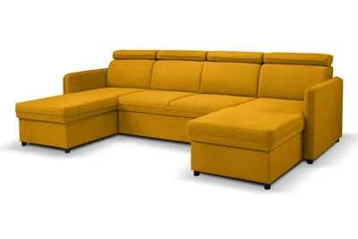 Produktbild von BARCELO Ecksofa 282x165 cm U-Form mit: Schlaffunktion, Bettkasten & Verstellbare Kopfstützen, Gelb – Enjoy New 40