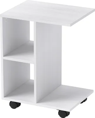 Image de Table d'appoint en forme de C, table basse à roulettes, table basse, table de salon portable, pour les petits espaces, 45 x 35 x 58 cm, blanc