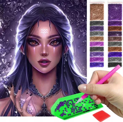 Produktbild von ARTULIO - Diamond Painting Set - Fantasy Frauenporträt - 40 x 30 cm - Eckige quadratische Steine, Square Diamond - Bilder DIY, Crystal Art