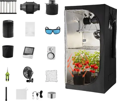Obrázek produktu pro Kompletní sada Growbox – pěstební stan 100 x 100 x 200 cm – LED lampa pro rostliny s plným spektrem – systém odvětrávání a ventilace – vysoce reflexní Mylar 600D – pro květiny a zeleninu