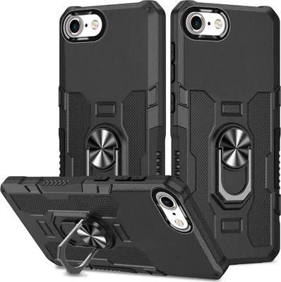 Obrázek produktu pro iPhone SE 2020 Case, dvouvrstvé robustní pouzdro Armour Ring Holder Stand Protective Case pro iPhone SE 2020 / iPhone 8 / 7 / 6s / 6 Black