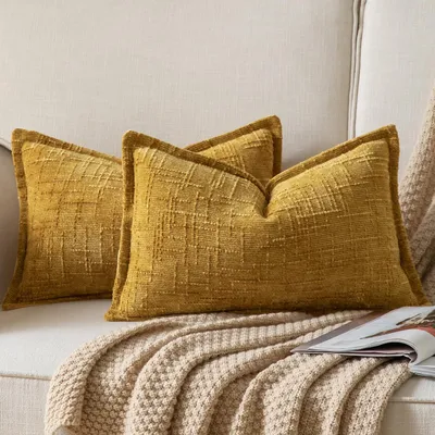 Productafbeelding van Kussensloop, chenille, 40x60 cm, gembergeel, set van 2