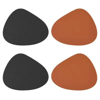 Produktbild von 4er Set Platzmatte Kunstleder 45 x 30 cm Schwarz & Braun Wendbar Tischsets Untersetzer Oval  Tischmatten Platzsets