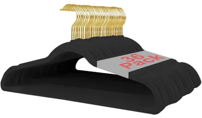 36 Samt-Kleiderbügel, 45 cm, rutschfest, schwarz-gold