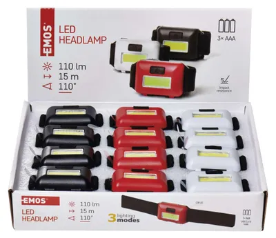 COB LED Stirnlampe P3538, 110 lm, 3x AAA, 12 Stk., box