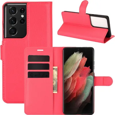 Produktbild von König Design Hülle kompatibel mit Samsung Galaxy S21 Ultra Kunstleder Handyhülle - Handy Case Rot