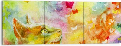 Produktbild von Bild auf Leinwand - Leinwandbild - Katze Schmetterling Regenbogen Magie - 150x50cm - Wand Bild - Wanddeko - Leinwanddruck - Bilder - Kunstdruck - Leinwand bilder - Wandkunst - CA150x50-2920