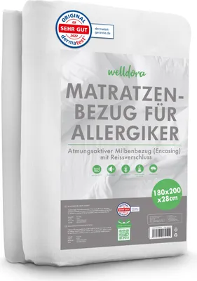 Produktbild von Welldora - Premium Milbenbezug Matratzen 180x200x28 cm - Fachärztlich getesteter Allergiker Matratzenschoner - Anti Milben Bettwanzen Encasing