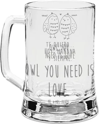 Produktbild von Mr. & Mrs. Panda Krug Eulen Liebe - Transparent - Geschenk, Gravur Bierkrug, Eule, Glas, Wortspiel, Humpen, Liebesspruch, Pärchen, Seidel