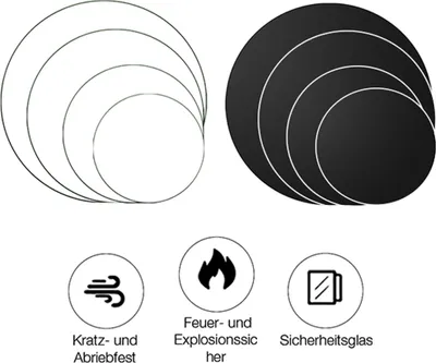 Produktbild von Kaminglas rund ⌀60cm Schwarz Bodenplatte Funkenschutz ESG Ofenglas Vorleger