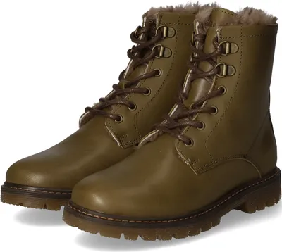 Produktbild von Bisgaard Kinder Schnürstiefeletten Grün Glattleder Lammfellfutter Reißverschluss Gr. 34