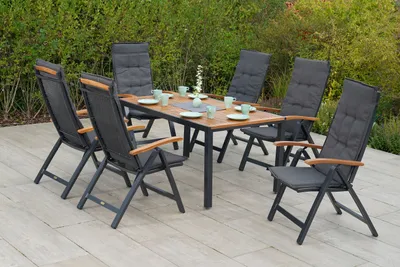 Produktbild von Sada zahradního nábytku Merxx "Tilos" 13ks se stolem 150 x 90 cm, včetně polštářů - hliníkový rám grafit s akátovým dřevem