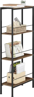 Immagine prodotto di Scaffali stretti in legno, 4 ripiani, scaffale da cucina, 50x110x20 cm, marrone e nero