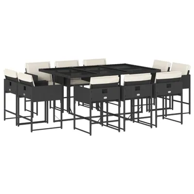 Produktbild von 11-tlg. Garten-Essgruppe mit Kissen Schwarz Poly Rattan