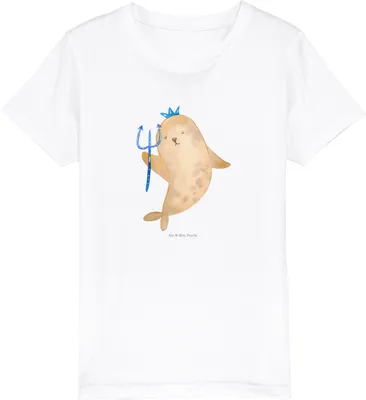 Produktbild von Mr. & Mrs. Panda Kleinkinder T-Shirt Sternzeichen Wassermann 12-14 Jahre (152/164) - Weiß - Geschenk, Geburtstag Februar, Teenager, Meermann, Kinder Baumwollshirt, Meer