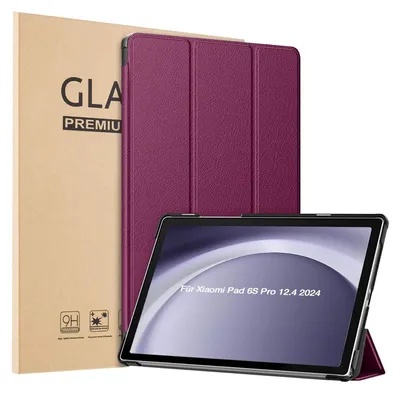 Produktbild von Schutzhülle + 2x 9H Display Glas für Xiaomi Pad 6S Pro 12.4 Zoll Cover Case Schutz Tablet Farbe: Lila