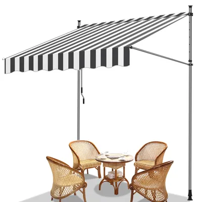 Immagine prodotto di Fiqops tenda da sole a morsetto tenda da sole per balcone tenda da sole per giardino resistente ai raggi UV tenda da sole a bracci pieghevoli bianco grigio 3M