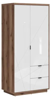 Produktbild von Schrank Sven mit 2 Schubladen und 2 Türen, Weiß und Holzoptik, 201cm