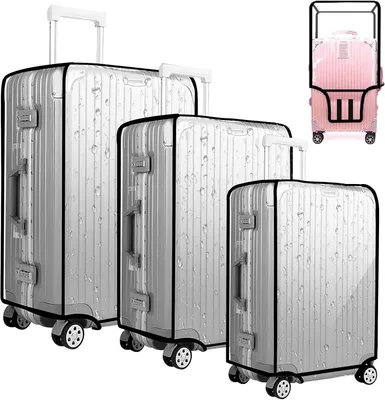 Image de Housse de protection transparente, vendue en lot de 3, pour valises de 20, 24 et 28 pouces, imperméable, idéale pour les voyages