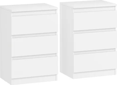 Produktbild von Nachttische im 2er-Set, 3 Schubladen, griffloses Design, Holzoptik, Weiß
