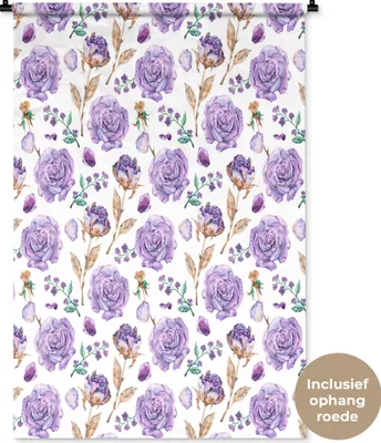 Produktbild von MuchoWow® Wandteppich Wandbehang Blumen - Rosen - Muster 90x135 cm Tapisserie Dekoration Wandtuch - Baumwolle - Wandskulptur