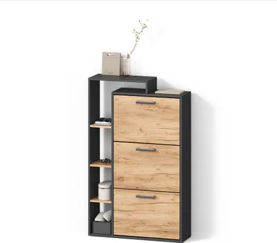 Produktbild von Schuhkipper Livinity Ortello Goldkraft Eiche/Anthrazit 80 x 128.3 cm mit 3 Fächern, Model 55854