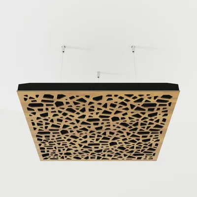 Obrázek produktu pro Sada čtyř zvukotlumících panelů ve tvaru oblaku s montážní sadou, rozměry 50x50x5 cm, kombinující difúzi a potlačení ozvěn [dub | P32]