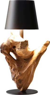 Produktbild von SalesFever Tischleuchte mit LED-Akku | Gestell Treibholz/ Schirm Metall | B 13 x T 13 x H 29 cm | Natur – Schwarz