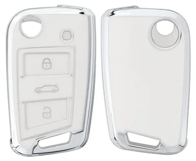 Produktbild von kwmobile Autoschlüssel Hülle kompatibel mit VW Golf 7 MK7 3-Tasten Autoschlüssel - Schlüsselhülle Silikon Cover - Weiß Silber