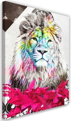 Produktbild von Leinwandbild abstrakter löwe und formen 70x100 cm Feeby rosa wandbild bereit zum aufhängen