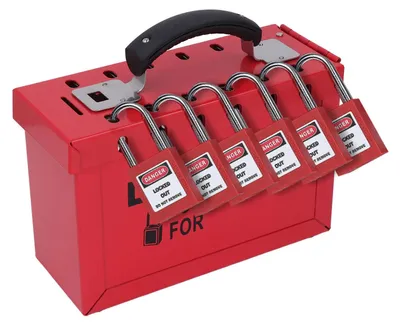 Lockout-Box mit 12 Bügelschlössern 38 mm, 24 Schlüsseln, tragbar